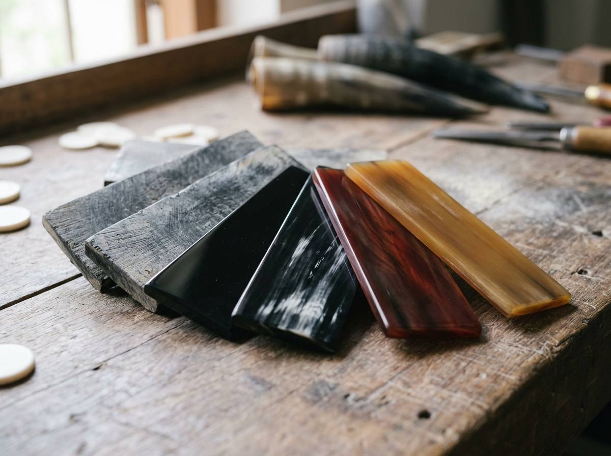 Buffalo horn plates in several colour grades