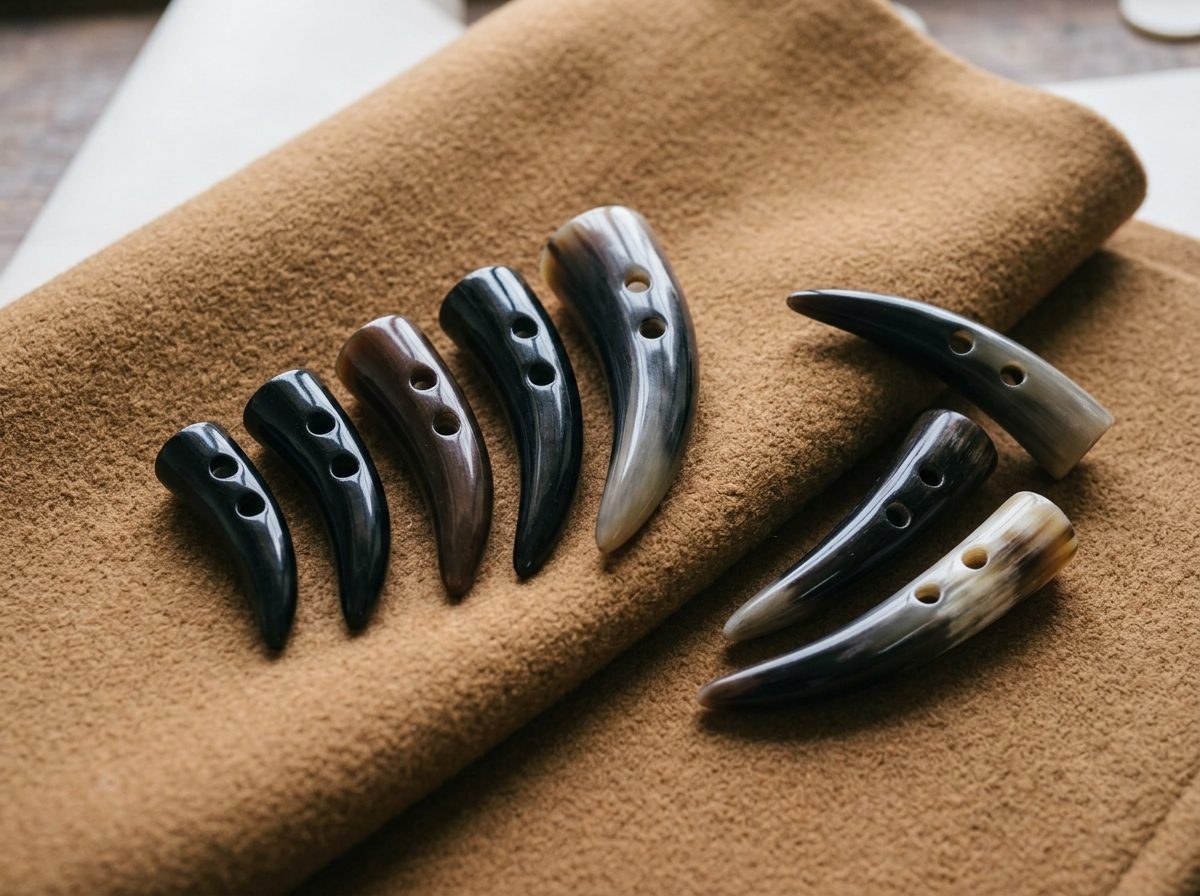 Carved and polished buffalo horn toggles in several lengths